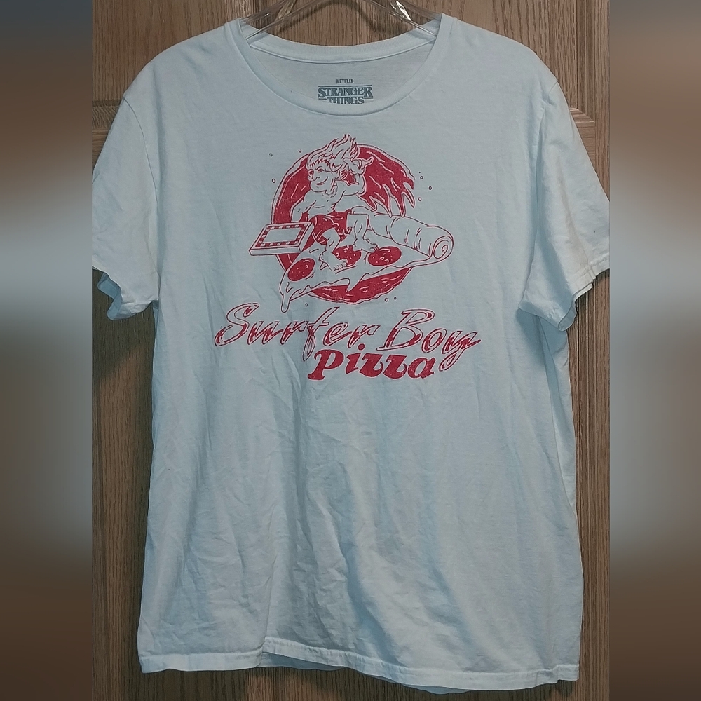 Stranger Things Surfer Boy Pizza Graphic T-Shirt - White